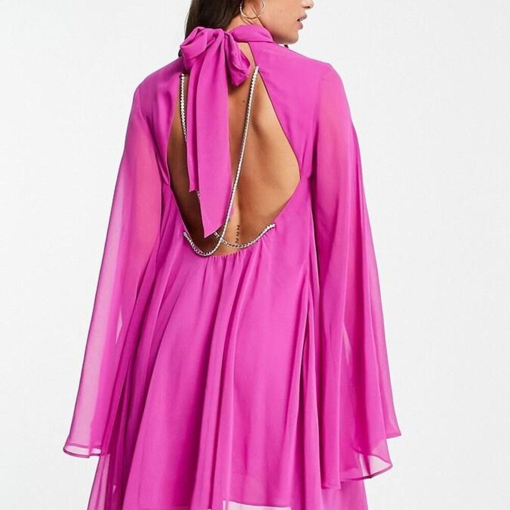 Forever New Women's Purple Chiffon Diamante Detail Chain Back Dress